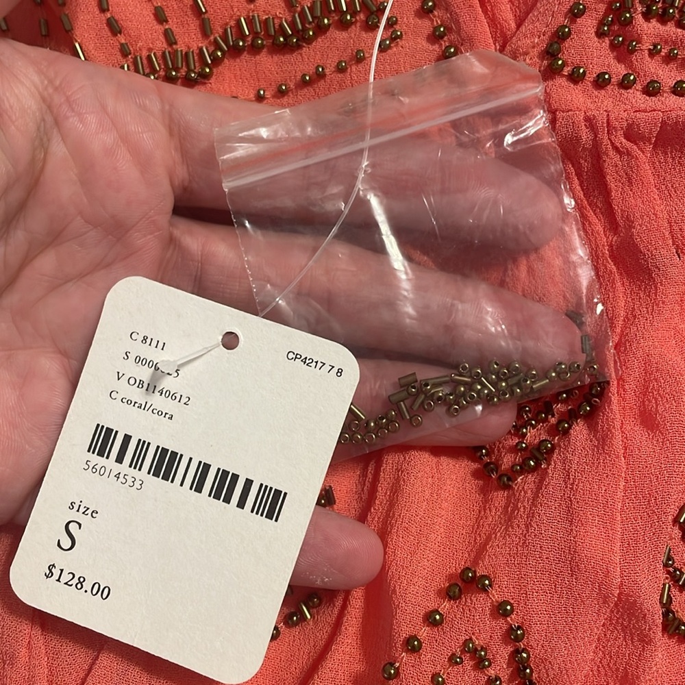 Free People Lost In You Beaded Tank Top Coral Orange Boho Size S. NWT. - Picture 3 of 4